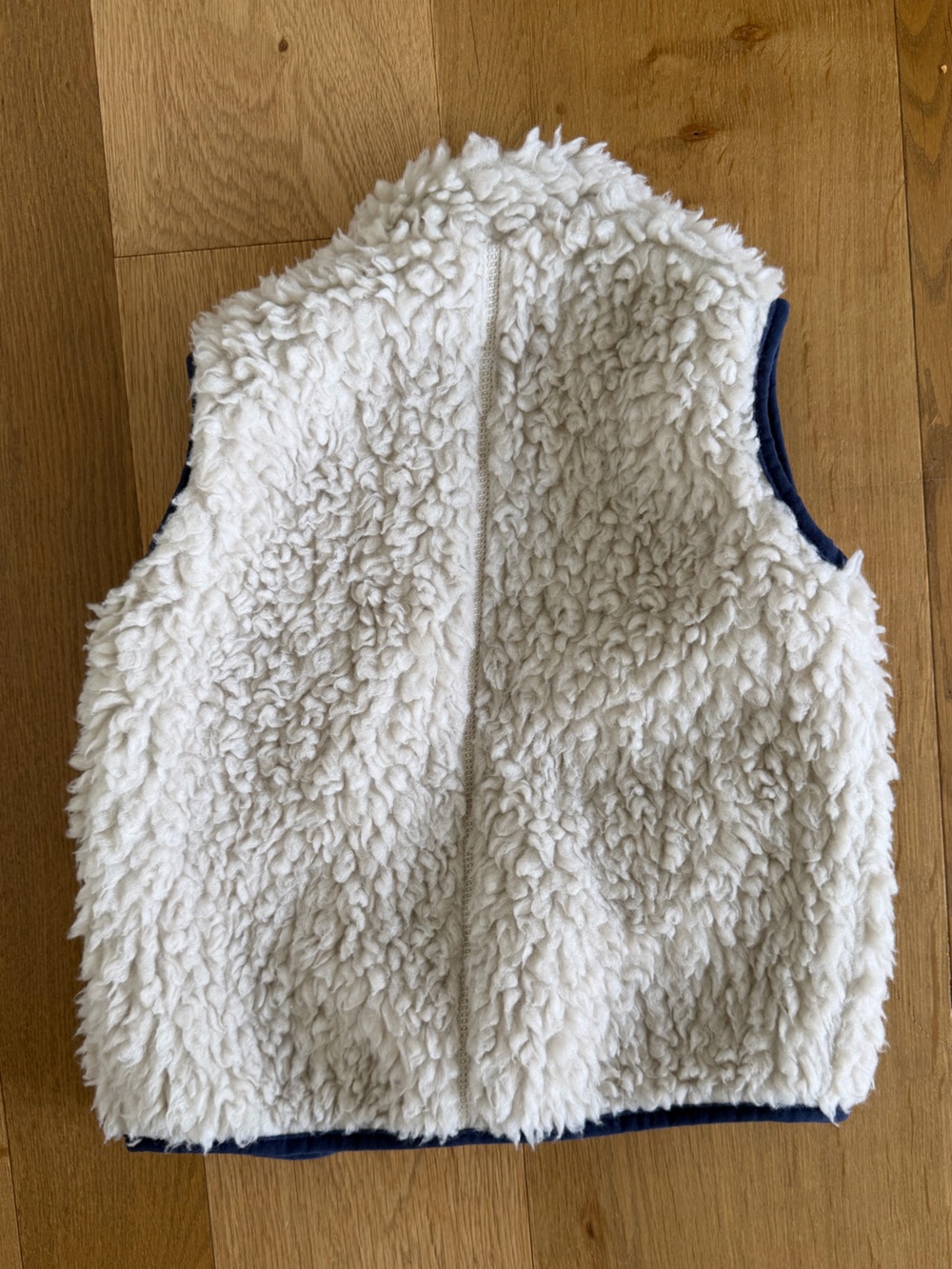 Patagonia Retro-X Cream Sherpa Vest with Navy Trim and Red Zipper Pull - Picture 2 of 4